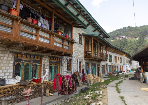 Bhutanese traditional house at rural area, Chhoekhor Gewog, Bumthang, Bhutan