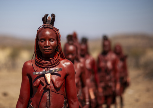 Himba tribe women covered with otjize, Cunene province, Oncocua, Angola
