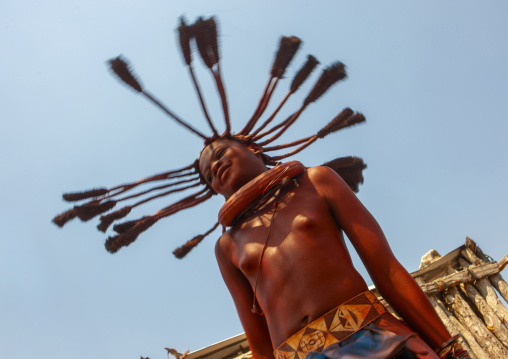 Himba tribe woman dancing, Cunene province, Oncocua, Angola