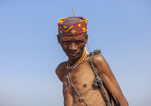 Old san tribe man, Otjozondjupa, Tsumkwe, Namibia