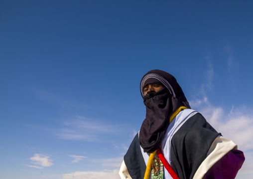 Portrait of a tuareg man against the sky, Tripolitania, Ghadames, Libya