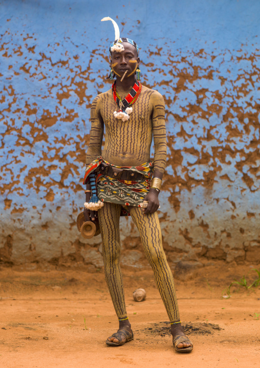 Hamar tribe man with white body painting, Turmi, Omo valley, Ethiopia