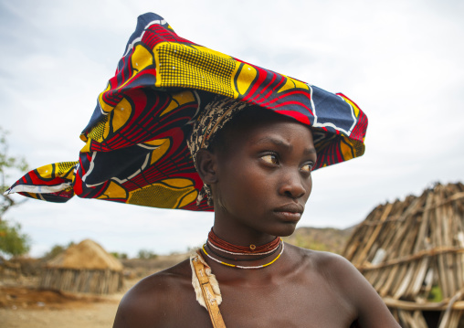 Mucubal tribe woman with the ompota headdress, Namibe Province, Virei, Angola