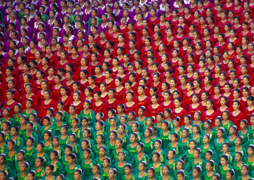 Gymnasts performing during arirang mass games, Directly governed city, Pyongyang, North Korea