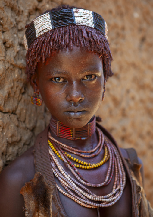 Hamer tribe girl in traditional outfit, Turmi, Omo valley, Ethiopia