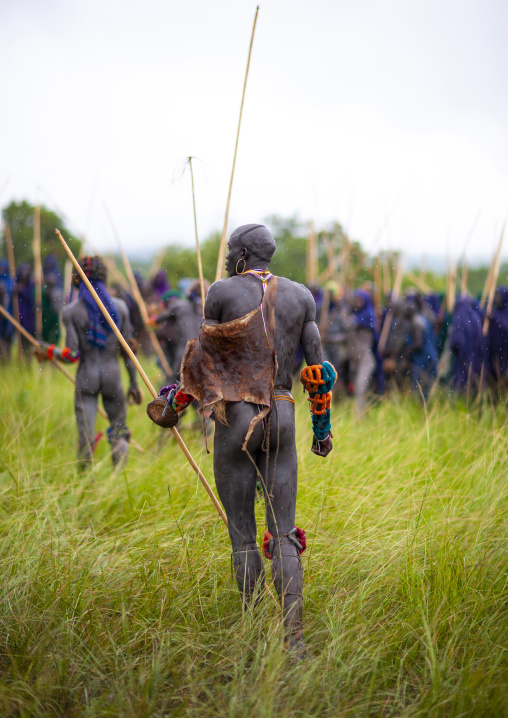 Warriors during Donga stick fighting in Surma tribe, Omo valley, Kibish, Ethiopia