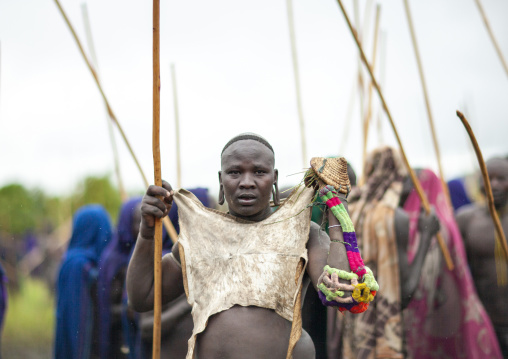 Warriors during Donga stick fighting in Surma tribe, Omo valley, Kibish, Ethiopia