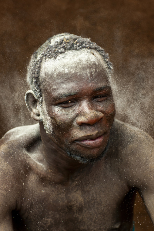 Bodi tribe man with hair decorated with ashes, Hana Mursi, Omo valley, Ethiopia