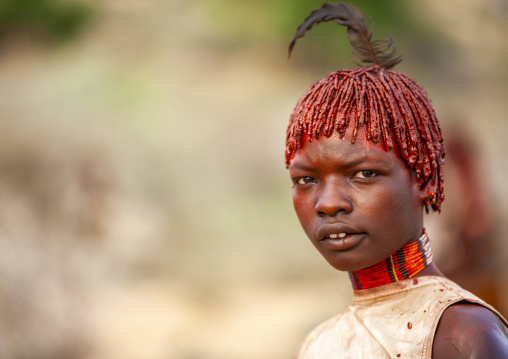 Young Hamer tribe girl at bull jumping ceremony, Turmi, Omo valley, Ethiopia