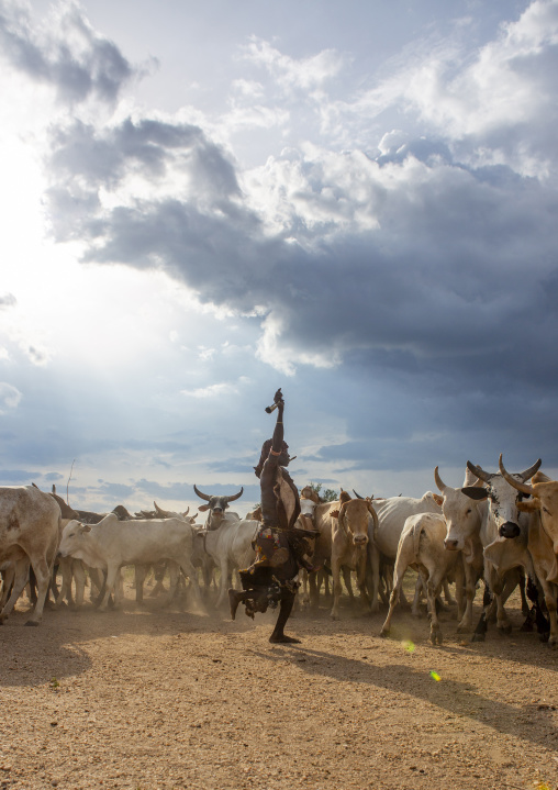 Hamar tribe women dancing during bull jumping ceremony, Turmi, Omo valley, Ethiopia
