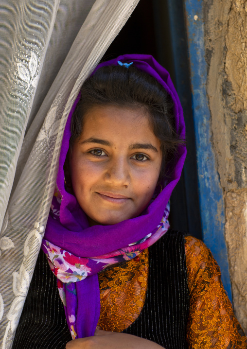 Portrait of a kurdish girl in traditional clothing, Kordestan province, Palangan, iran