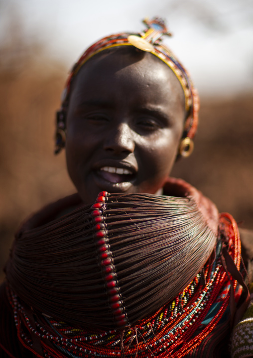Rendille woman wearing mpooro engorio necklace, Marsabit district, Ngurunit, Kenya