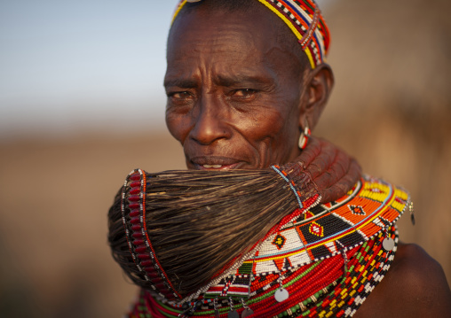 Rendille woman wearing mpooro engorio necklace, Marsabit district, Ngurunit, Kenya