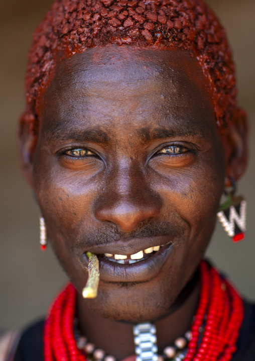 Hamer man with toothbrush,Turmi, Omo valley, Ethiopia