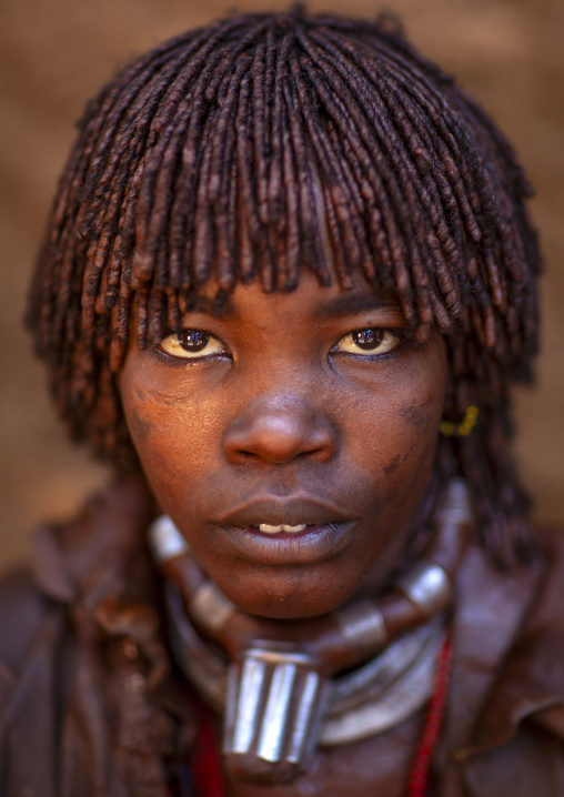 Hamer tribe woman with first wife necklace, Turmi, Omo valley, Ethiopia