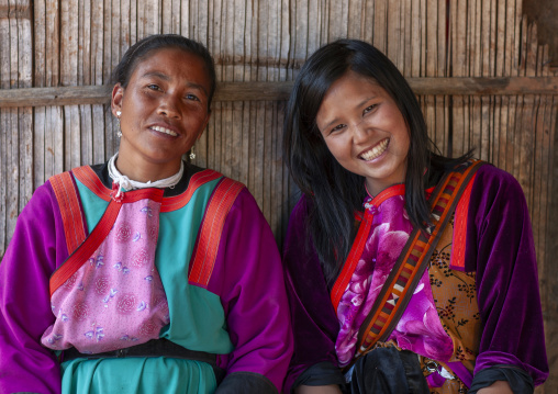 Lisu tribe women smiling in traditional clothing, Chiang Rai, Ban nam rin, Thailand