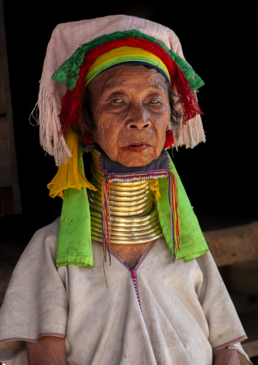 Portrait of a Long neck woman in traditional clothing, Chang Rai, Mae hong son, Thailand