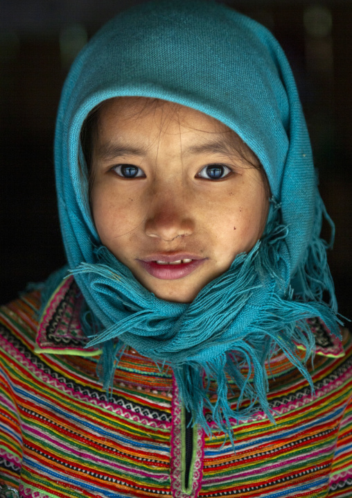 Flower Hmong girl with a scarf on the head, Lao Cai province, Sapa, Vietnam