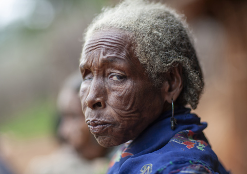 Portrait of a portrait of a old one-eyed borana tribe woman, Yabello, Omo valley, Ethiopia