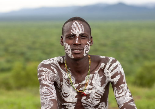 Portrait of Karo tribe man with body paintings, Korcho, Omo valley, Ethiopia