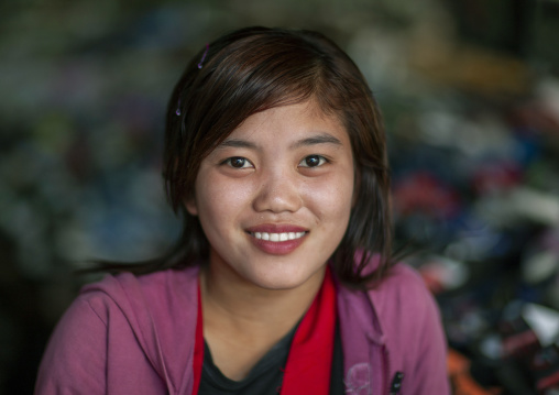 Portrait of a smiling Lao girl, Khammouane province, Thakhek, Laos