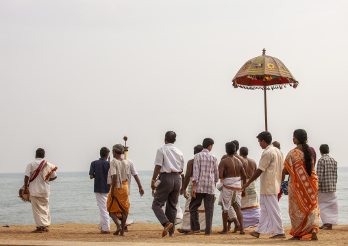 Worshipers going to bath idols of deities, Puducherry district, Pondicherry, India