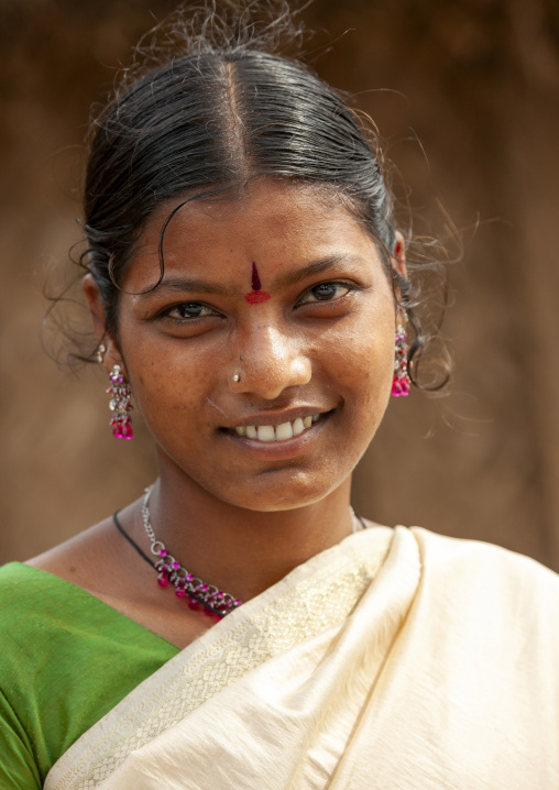 Portrait of a smiling young woman, Puducherry district, Pondicherry, India
