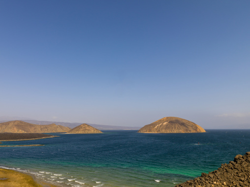 Volcanic islets rise from the turquoise waters of the Devil's Cauldron, Tadjourah Region, Goubet Al-kharab, Djibouti