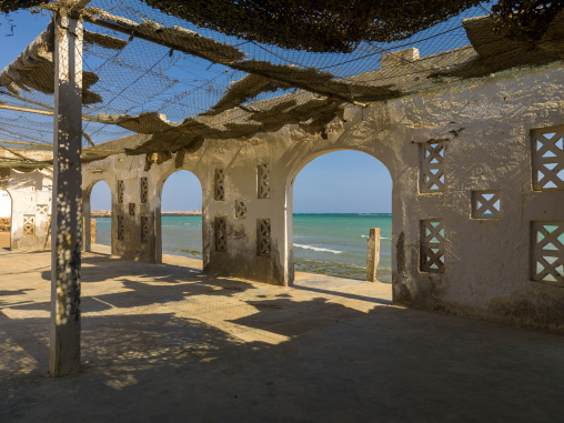 A row of crumbling arches stands in a restaurant destroyed during the civil war, Obock Region, Obock, Djibouti