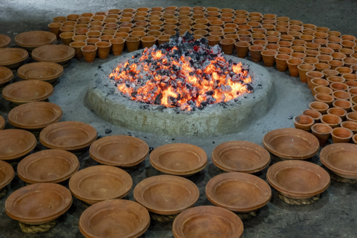 Clay pots used to make traditional yogurt, Rajshahi Division, Bogura, Bangladesh