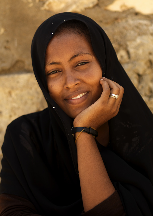 Smiling muslim eritrean woman, Northern Red Sea, Massawa, Eritrea