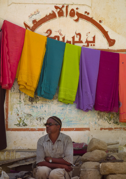 Eritrean man selling  clothes in the  market, Anseba, Keren, Eritrea