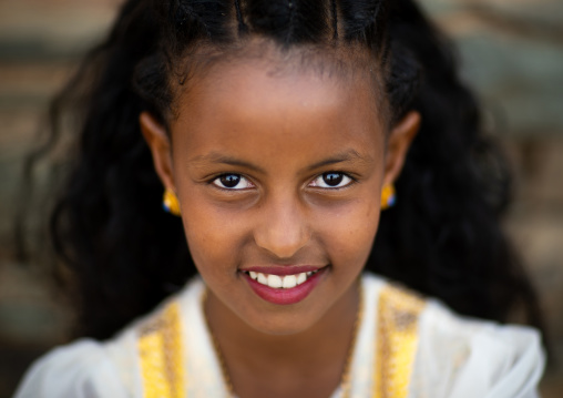 Portrairt of an eritrean orthodox girl with traditional hairstyle, Central region, Asmara, Eritrea