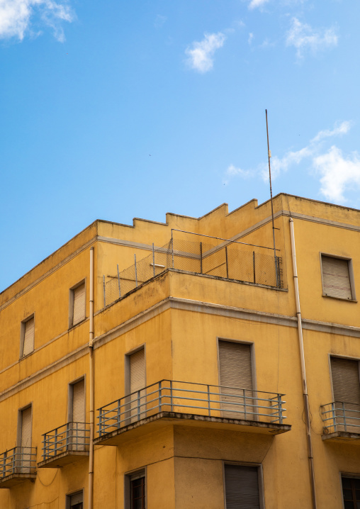 Exterior of old art deco style building from the italian colonial times, Central region, Asmara, Eritrea