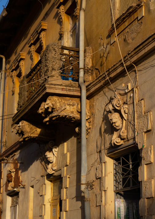 Old colonial italian house with balcony in the sunset, Central Region, Asmara, Eritrea