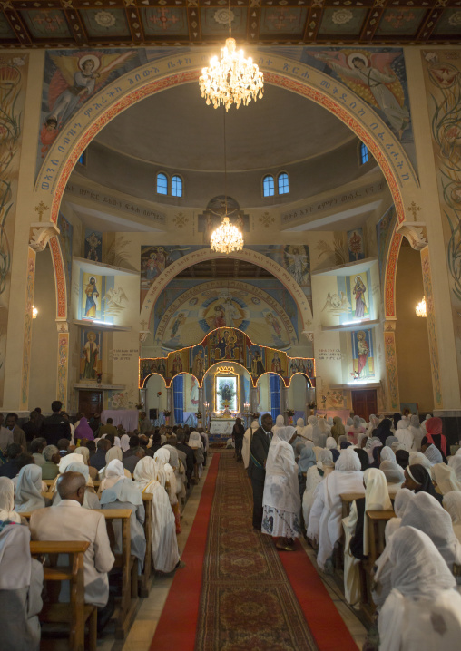 Eritrean people praying in a church, Central Region, Asmara, Eritrea