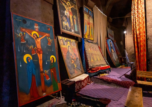 Religious painting in a rock-hewn church, Amhara Region, Lalibela, Ethiopia