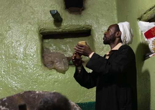 Ethiopian man during a sufi ceremony in Ummi Tahir Nabigar, Harari Region, Harar, Ethiopia