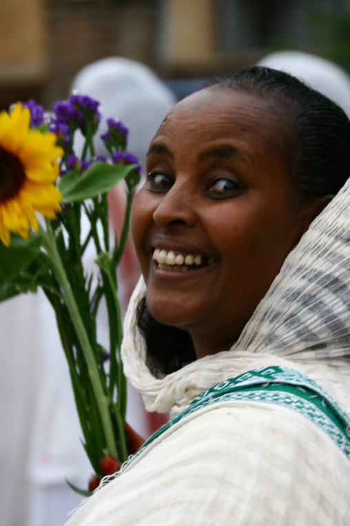 Portrait of an eritrean woman with traditional hairstyle, Central Region, Asmara, Eritrea