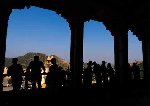 Tourists silhouettes in Amber Fort, Rajasthan, Amer, India
