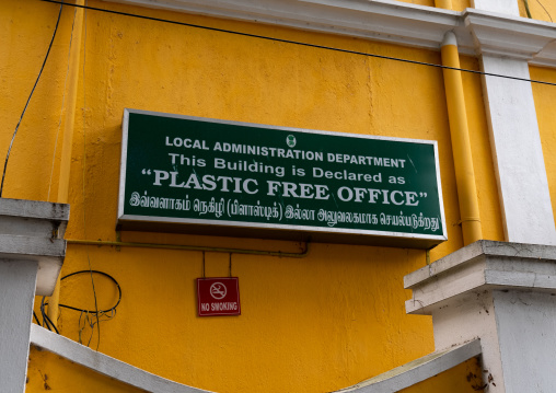 Plastic free office sign, Pondicherry, Puducherry, India