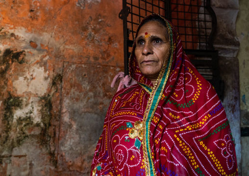 Rajasthani woman in Galtaji temple aka monkey temple, Rajasthan, Jaipur, India