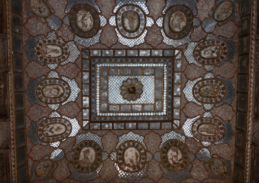 Decorated ceiling of an old historic haveli, Rajasthan, Fatehpur, India
