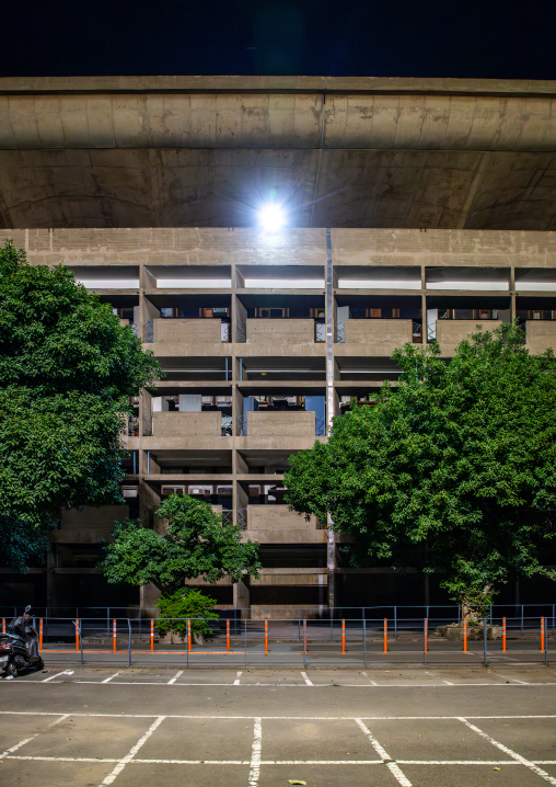 Punjab and Haryana High Court at night by Le Corbusier, Punjab State, Chandigarh, India
