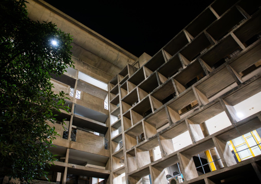Punjab and Haryana High Court at night by Le Corbusier, Punjab State, Chandigarh, India