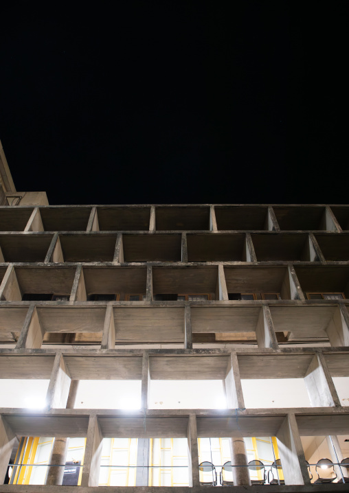 Punjab and Haryana High Court at night by Le Corbusier, Punjab State, Chandigarh, India