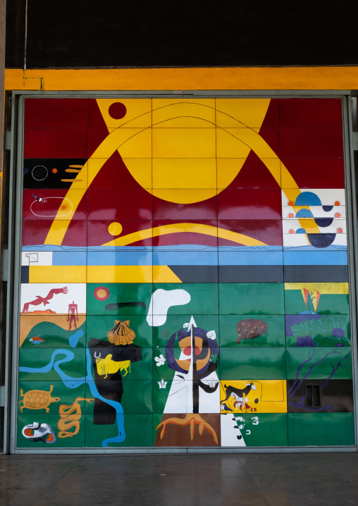 Entry gate to the Palace of Assembly painted by Le Corbusier, Punjab State, Chandigarh, India