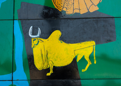 Entry gate to the Palace of Assembly painted by Le Corbusier, Punjab State, Chandigarh, India