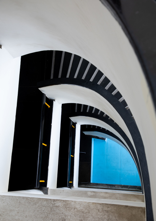 Stairs in Panjab University in Sector-14 library by Le Corbusier, Punjab State, Chandigarh, India