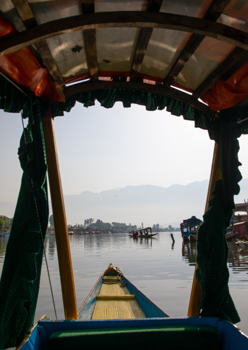 View of Dal lake from a shikara boat, Jammu and Kashmir, Srinagar, India